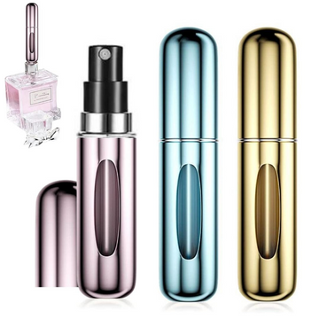 Atomizador perfume recargable - rosa, azul y bronce