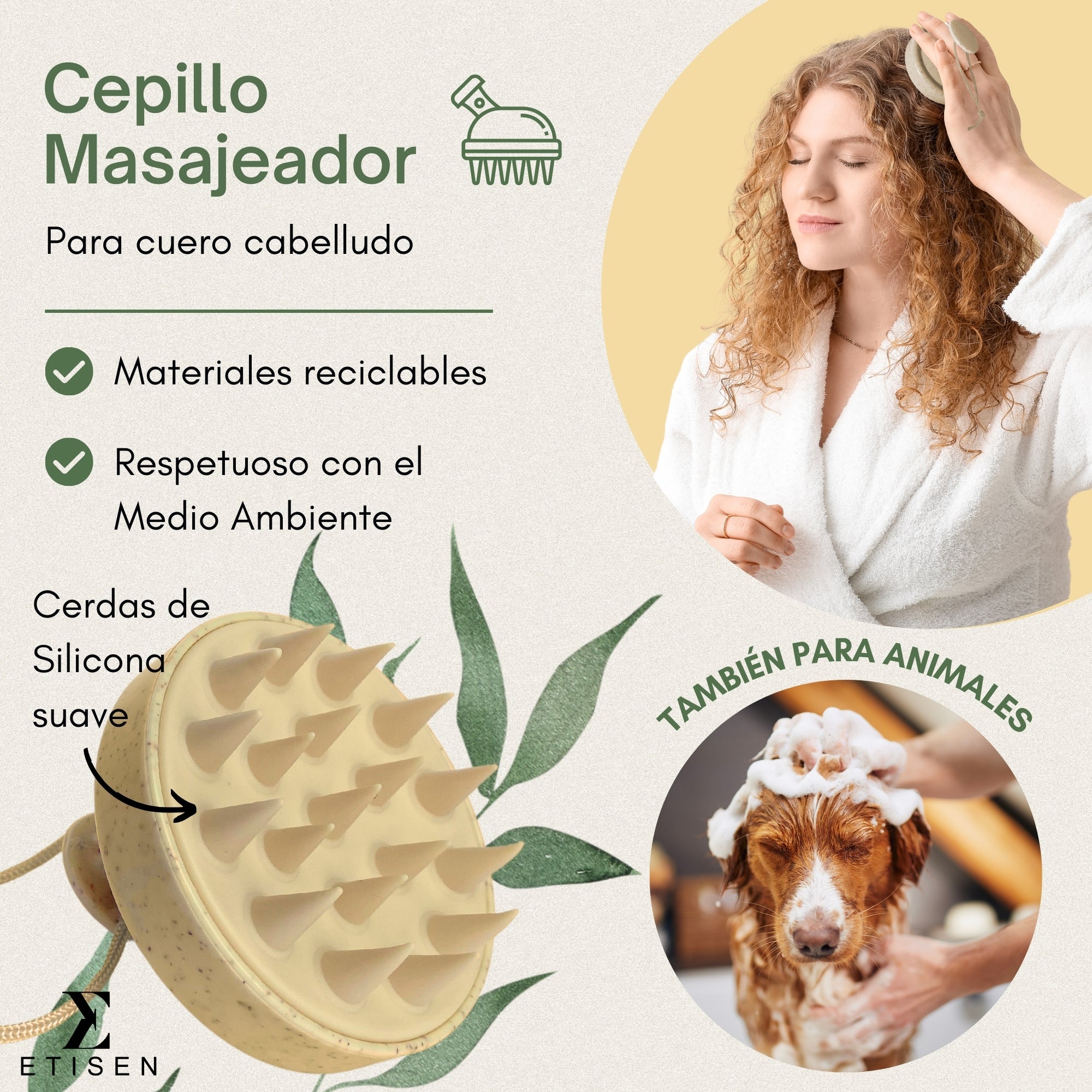 Cepillos masajeadores cuero cabelludo - beige