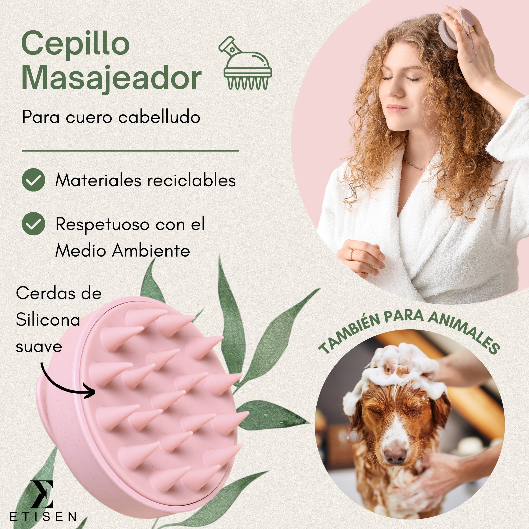 Cepillos masajeadores cuero cabelludo - rosa