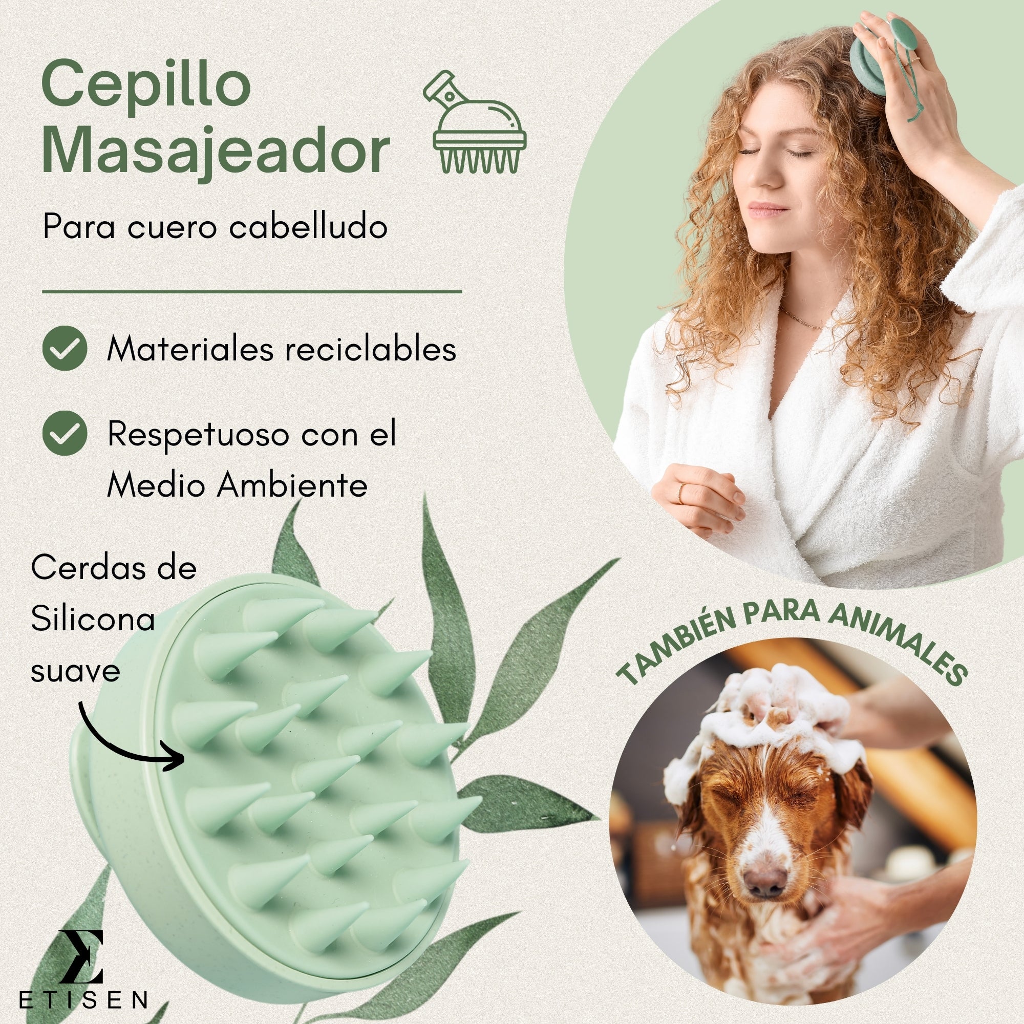 Cepillos masajeadores cuero cabelludo - verde