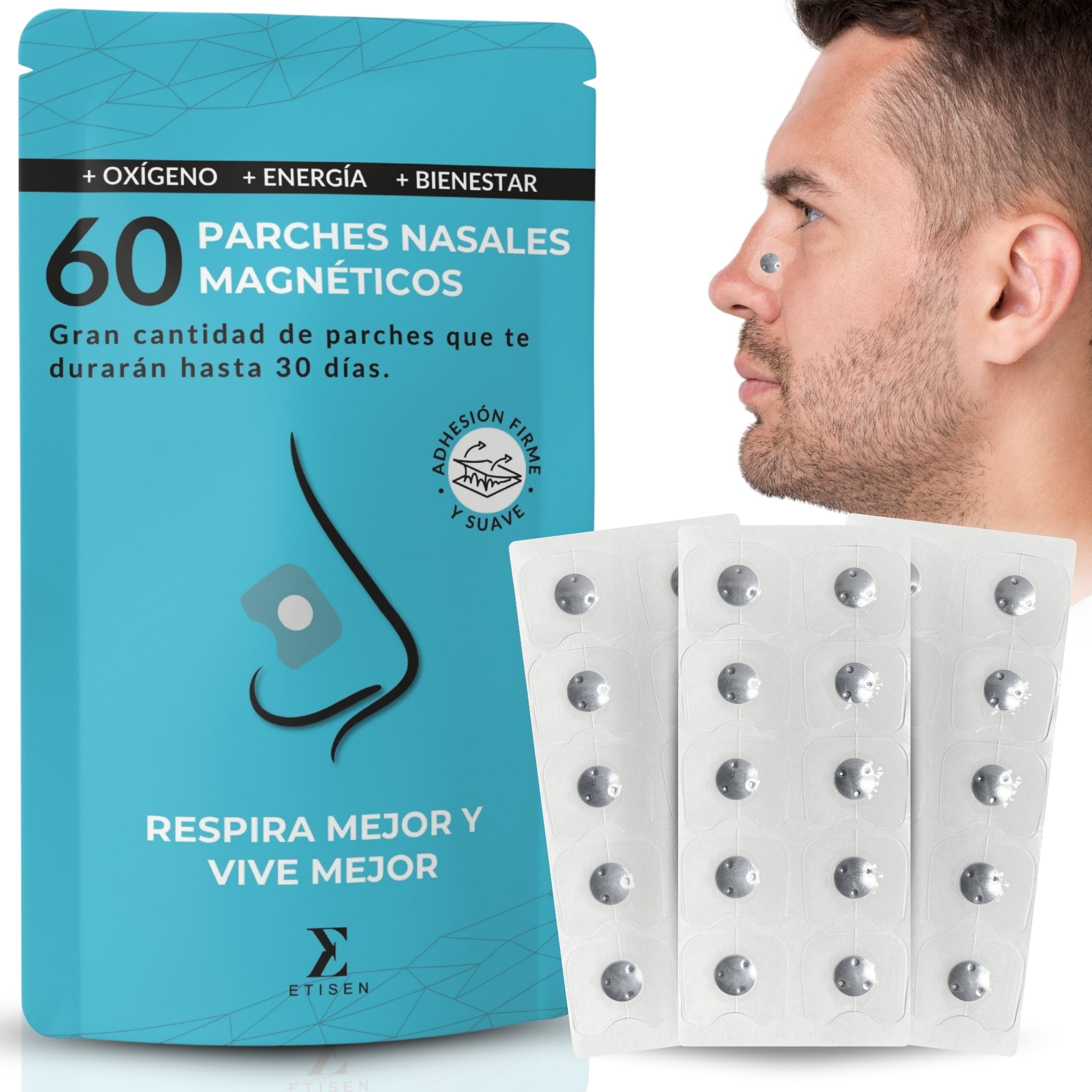 Pack completo - tiras nasales magnéticas + 60 parches + estuche portátil