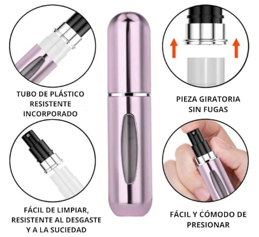 Atomizador perfume recargable - rosa, azul y bronce