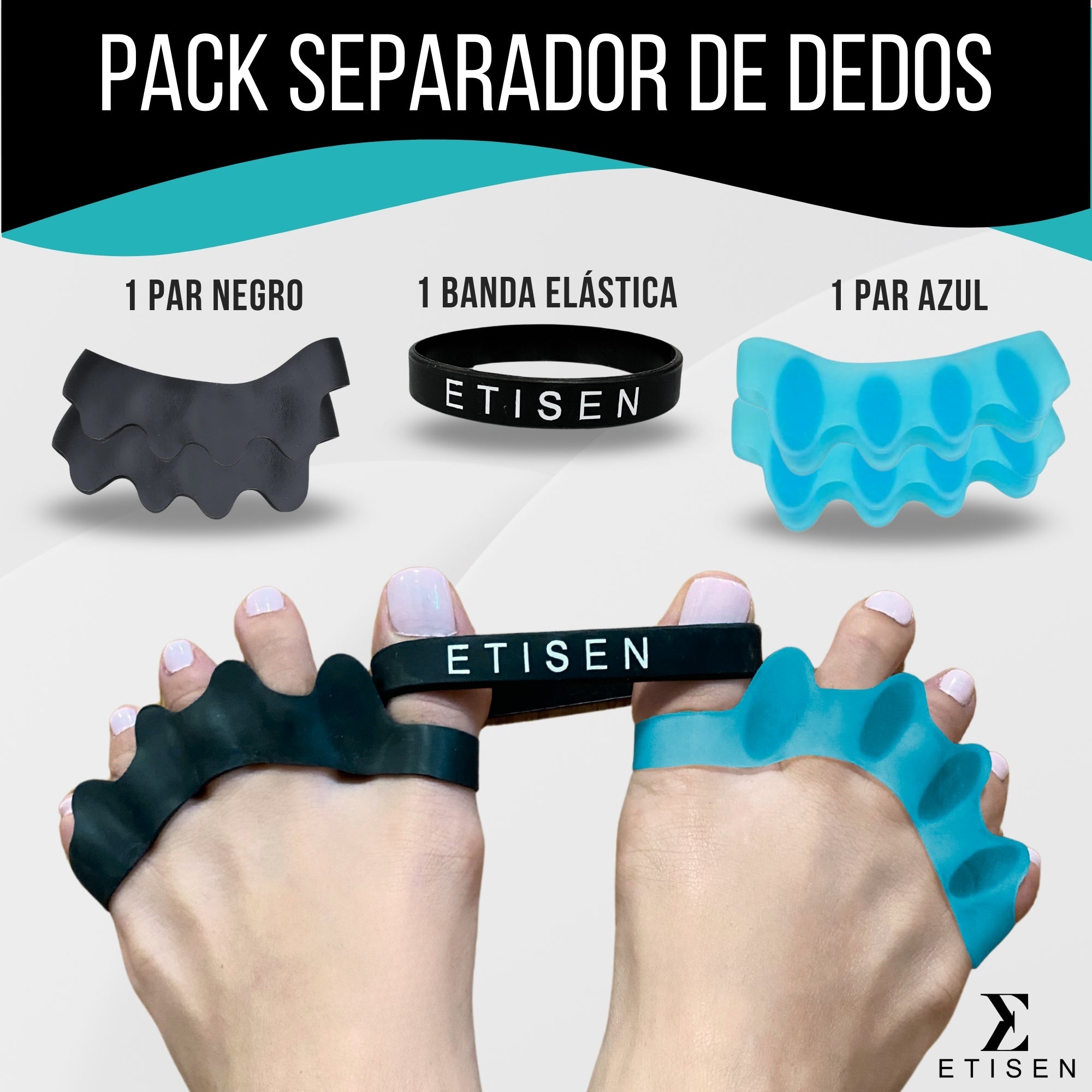 Separador de dedos - negro y azul