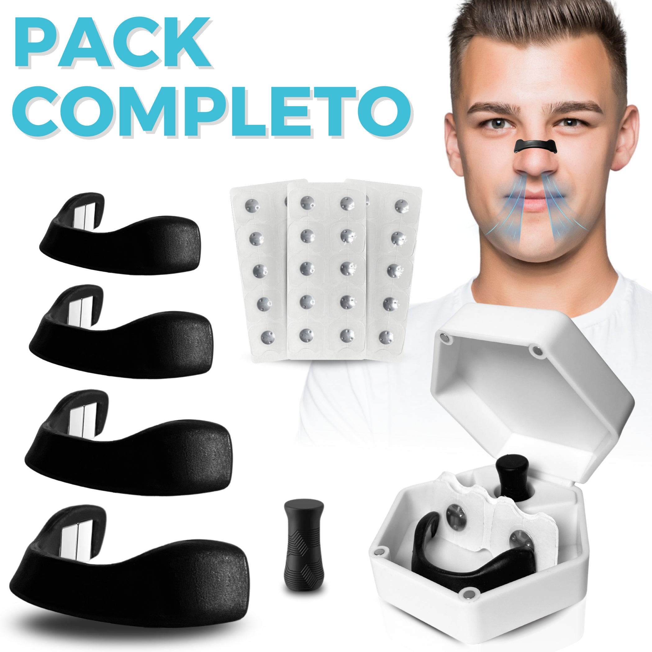 Pack completo - tiras nasales magnéticas + 60 parches + estuche portátil