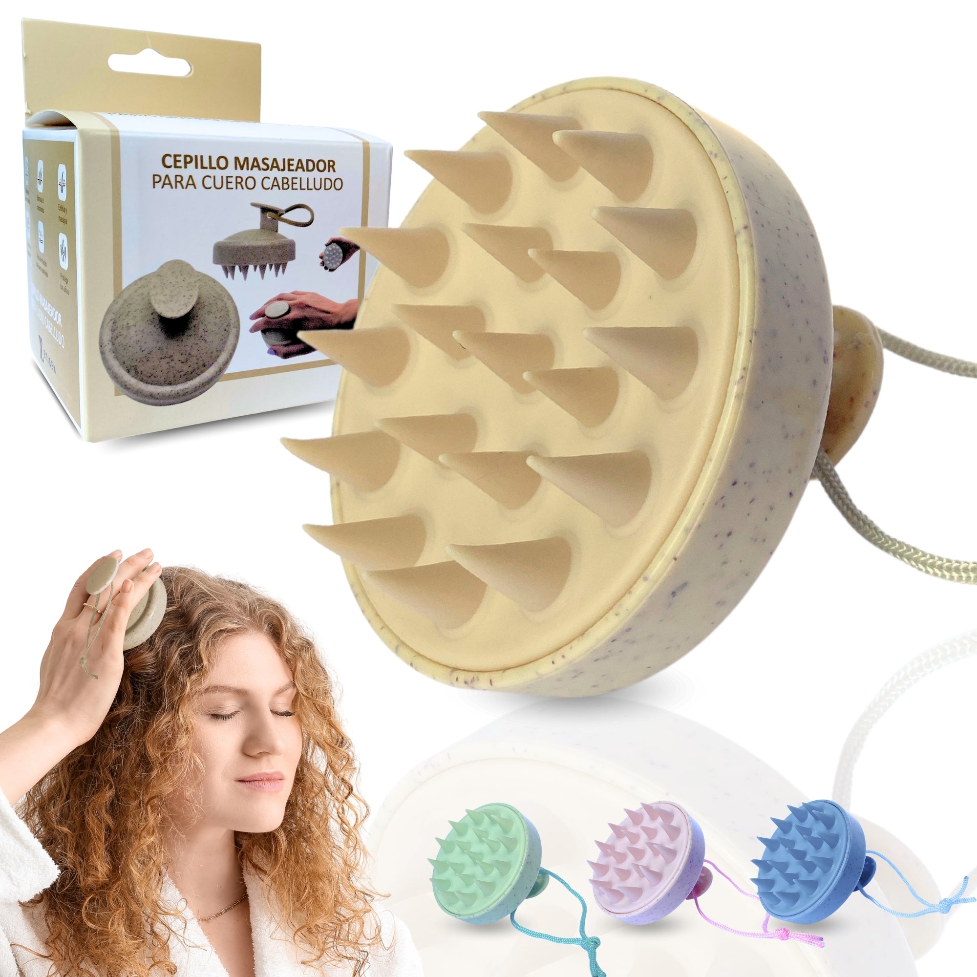 Cepillos masajeadores cuero cabelludo - beige