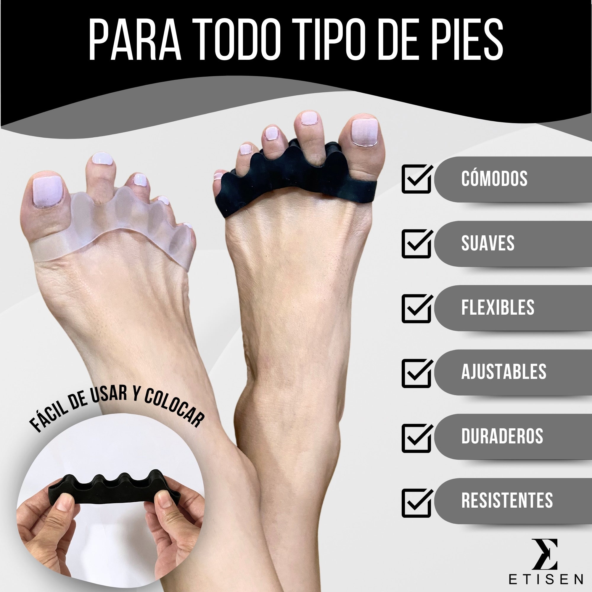 Separador de dedos - negro y transparente