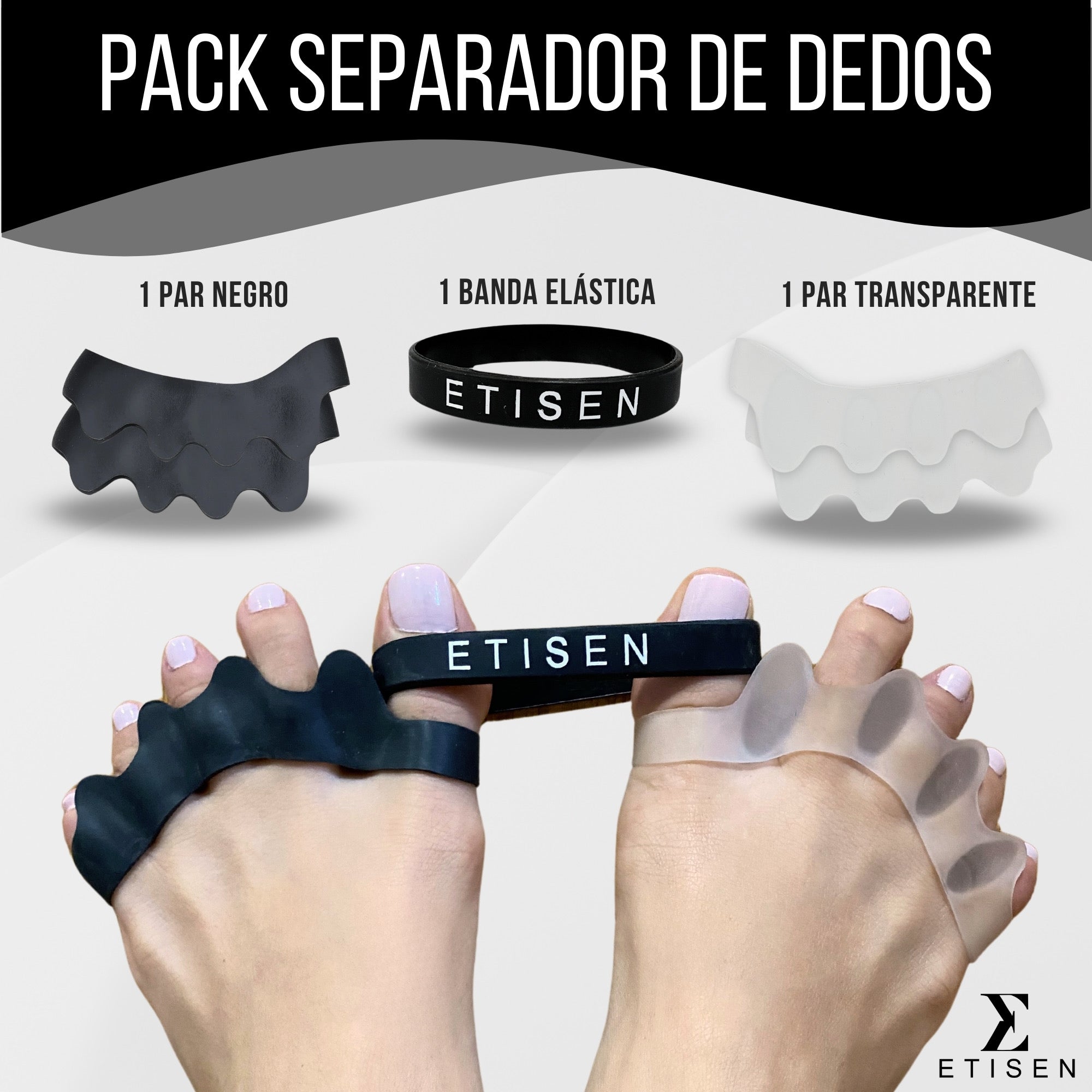 Separador de dedos - negro y transparente