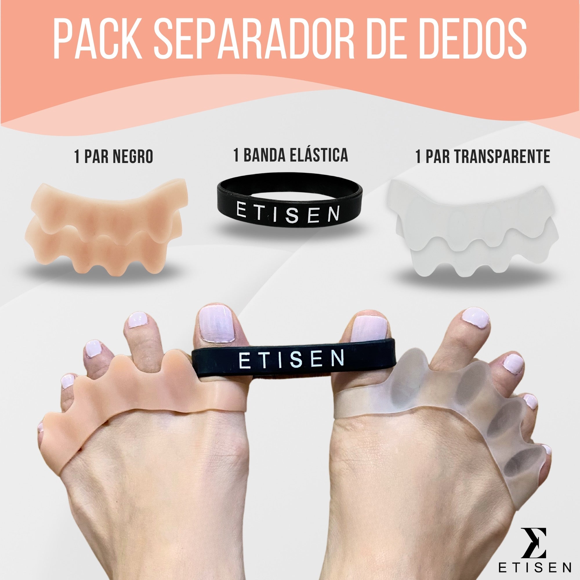 Separador de dedos - carne y transparente